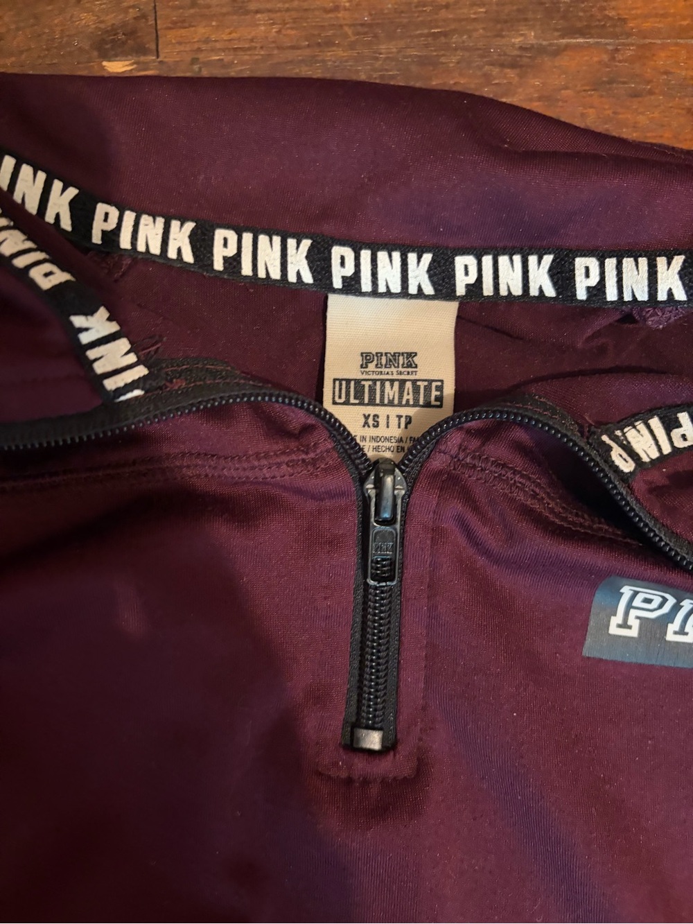 PINK Victoria's Secret Maroon & Black Half-Zip Pullover